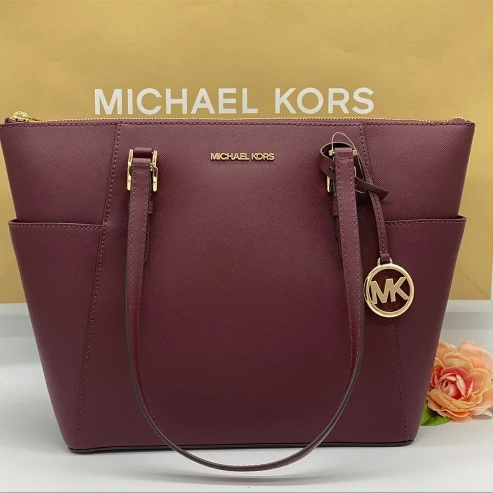 MICHAEL KORS Charlotte Large Leather Top-Zip Tote Dark Cherry NWT